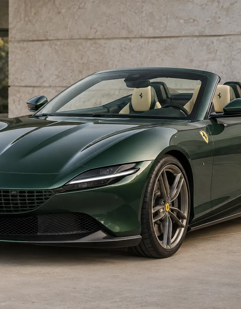 Ferrari Roma Spider in Verde Dora uit 2024 bij Gallery Aaldering